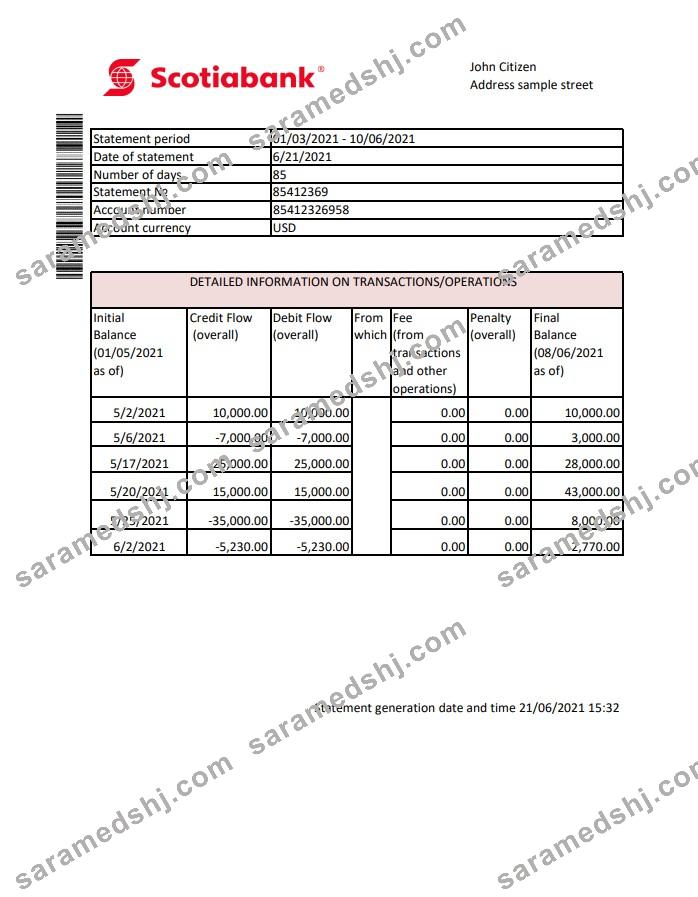 Hong Kong Scotiabank bank statement easy to fill template in Excel and PDF format